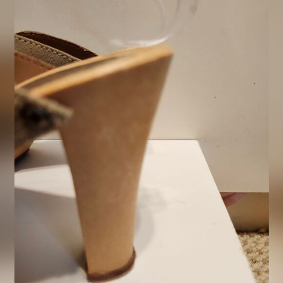 Vtg Mint '80s Original Candie's Tan Suede "Wood" Sole Mules Sz.9 Made in Italy - Picture 4 of 9